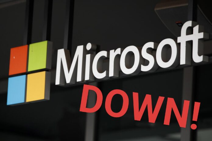 Nell'immagine il logo di Microsoft con sovraimpressa la scritta Down - Smart Marketing