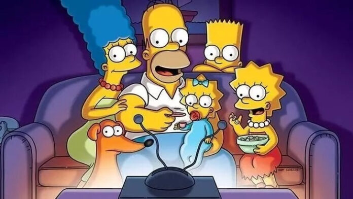 Nell'immagine la famiglia Simpson, da sinistra Marge, Homer, Maggie, Bart e Lisa insieme al loro cane il Piccolo aiutante di Babbo Natale - Smart Marketing